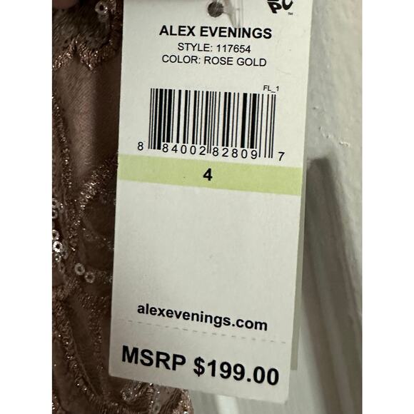 ALEX EVENINGS Short Embroidered Sequin Lace Cocktail Dress Rose Gold - Sz 4 NWT - Picture 7 of 9